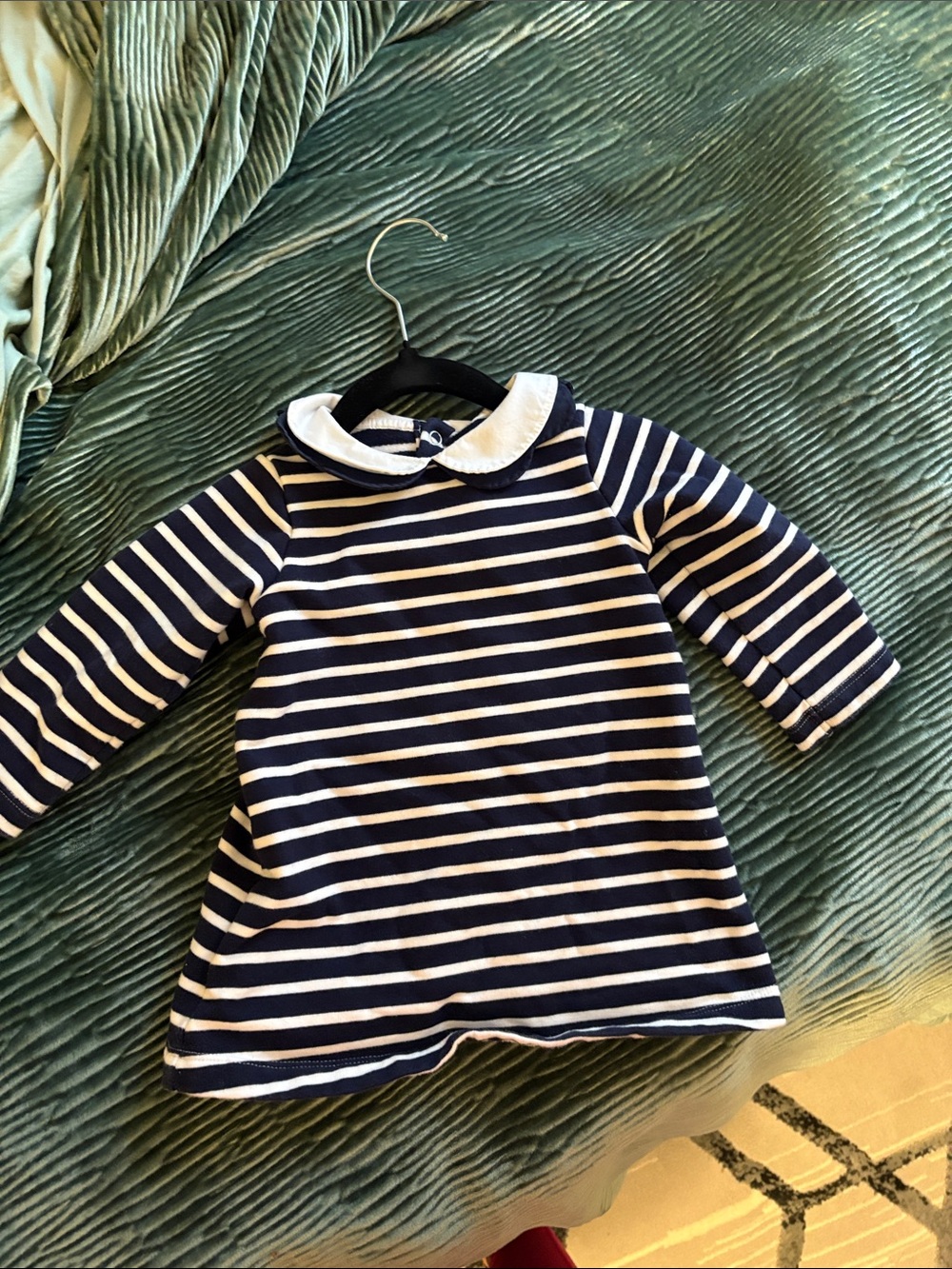 Navy & White Striped Baby Dress with Peter Pan Collar jacadi